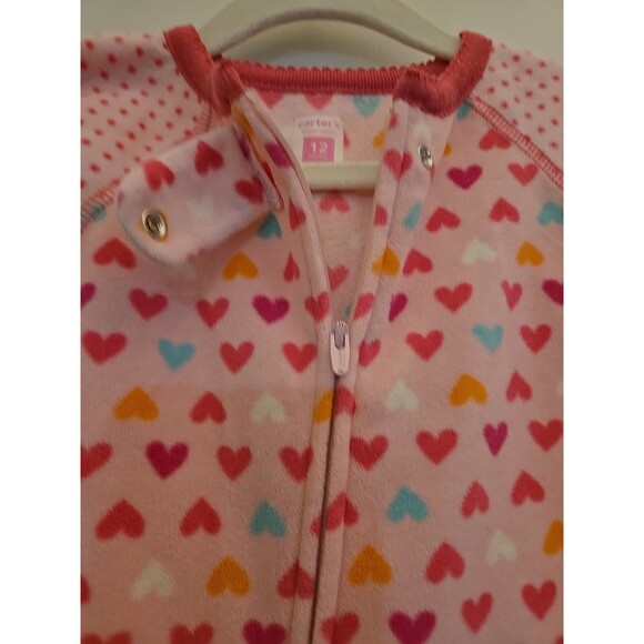 Carter’s Toddler Girls Pajamas 12 Month One Piece Fleece Hearts Polka Dots Pink - Picture 4 of 11